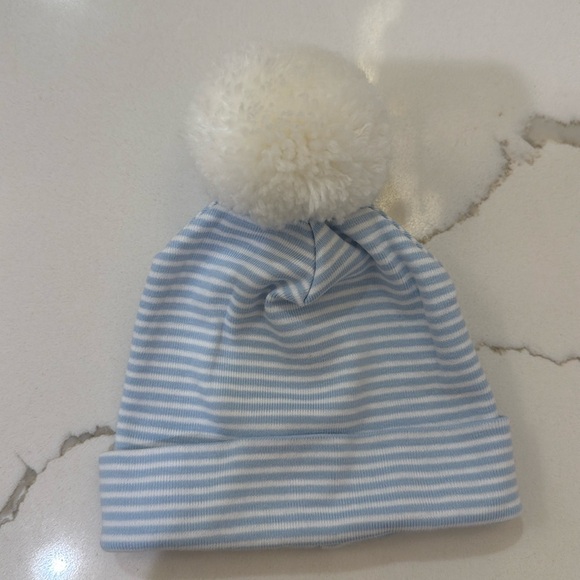 Kissy Kissy Classic Rib Blue Stripe Pom Pom Hat Size Small - Picture 2 of 3